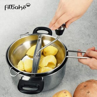 Aardappelstamper Rvs Aardappel Ricer Met Roterende Handvat Voor Maken Gepureerde Potatoe Babyvoeding Groente Fruit Keuken Bakken