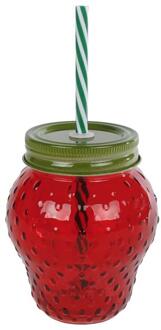 Aardbei Drinkglas met rietje rood