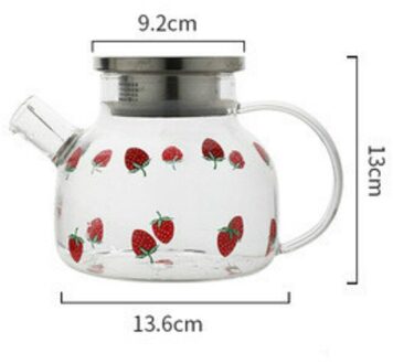 Aardbei Glas Water Pot Glas Water Fles Explosieveilige Water Cup Mok Tea Cup Voor home Office 1000mlStrawberry pot