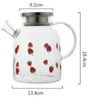 Aardbei Glas Water Pot Glas Water Fles Explosieveilige Water Cup Mok Tea Cup Voor home Office 1800mlStrawberry pot