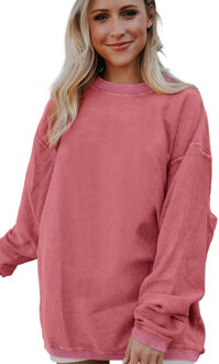 Aardbeiroze Ribgebreide Kord Sweatshirt met Overmaat - maat L Klaproos