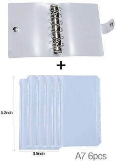 Aasjbofa A6 A7 Size Clear Pvc Bindmiddel Zakken 6-Ring Losbladige Planner Notebook Vullingen Opbergtas Met clear Soft Bindmiddel Cover A7 Size-6stk