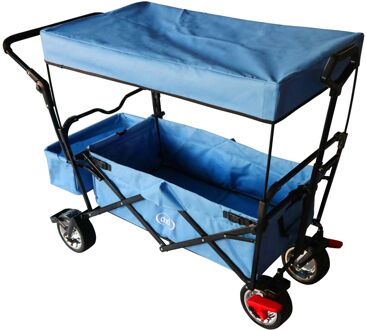 AB210 Opvouwbare Bolderwagen / Vouwwagen met dak, tas, rem en duwstang Blauw - Metaal