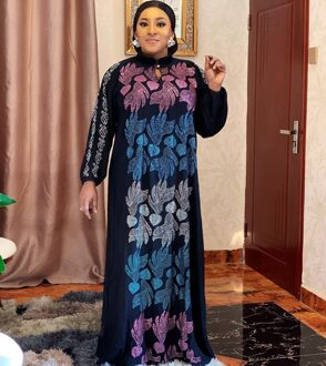 Abaya Dubai Luxe High Class Diamanten Moslim Jurk Borduren Kant Ramadan Kaftan Islam Kimono Vrouwen Turkse Eid Mubarak Photo kleur 1 / L