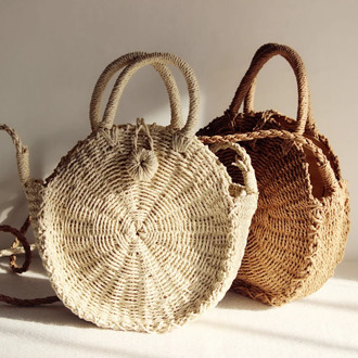 ABHC Bohemian Handmade Large Basket Handbag Women Straw Woven Bag Girls Beach Handbag Shoulder Cross bags for women 2020