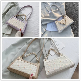ABHC Small Daisy Straw Woven Women's Messenger Bag Fashion Woven Printed Shoulder Bag Travel Beach Bag Luxury Handbag