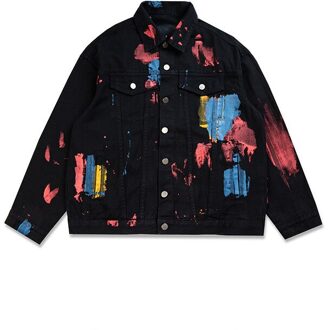 Aboorun Mannen Denim Jasje Mode Geschilderd Jean Jas Hi Straat Lente Herfst Jas Voor Koppels Y3001 zwart / S