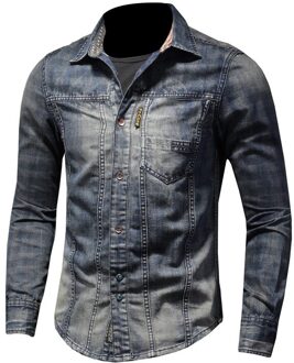 Aboorun Mannen Retro Patchwork Printedd Denim Shirts Hi Lange Mouwen Katoenen Shirts Voor Mannelijke Xxxl