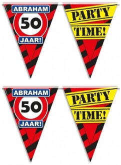 Abraham 50 jaar vlaggenlijnen waarschuwingsborden - Set van 2x stuks - 10 meter - plastic - Feestart