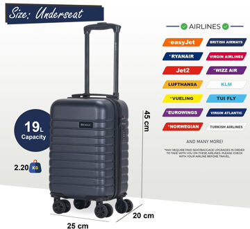 ABS Hardshell Onderstoel Cabinekoffer 45 x 25 x 20 cm Bagage Geschikt voor Rynair Navy