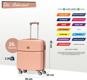 ABS Hardshell Onderstoel Cabinekoffer 45 x 35 x 20 cm Bagage Geschikt voor Easyjet Roze