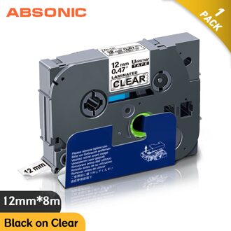 Absonic 12Mm Tze Tz Tape Label Tape Zwart Op Blauw TZe-531 Compatibel Voor Brother P-Touch PT200 1000 d210 H110 E110 Label Maker 12mm zwart on doorzichtig