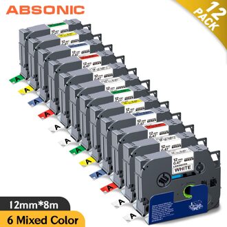 Absonic 12PK Gemengde Kleur TZ231 12Mm Tape Voor Brother Tz231 Ptouch 231 Label Maker Gelamineerd Printer Lint Voor brother 231 12roze mengen Label
