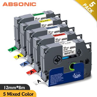 Absonic 12PK Gemengde Kleur TZ231 12Mm Tape Voor Brother Tz231 Ptouch 231 Label Maker Gelamineerd Printer Lint Voor brother 231 5roze mengen Label