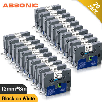 Absonic 20PK TZe-231 TZ2-231 12mm Label Tapes Black on white Compatible for Brother Ptouch PT200 1000 D210 H110 E110 Label Maker