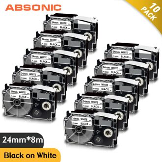 Absonic 24Mm XR-24WE Xr 24WE Tape Voor Casio XR-24WE Tape Printer Lint Voor Casio KL-E300 T70 Label Maker zwart Op Wit 10roze