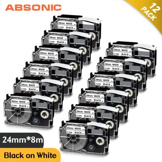 Absonic 24Mm XR-24WE Xr 24WE Tape Voor Casio XR-24WE Tape Printer Lint Voor Casio KL-E300 T70 Label Maker zwart Op Wit 12roze