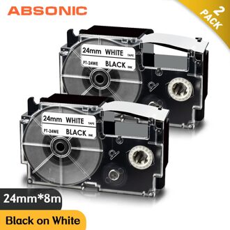 Absonic 24Mm XR-24WE Xr 24WE Tape Voor Casio XR-24WE Tape Printer Lint Voor Casio KL-E300 T70 Label Maker zwart Op Wit 2roze