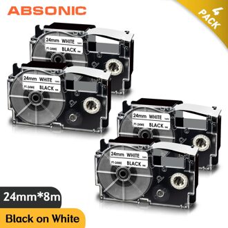 Absonic 24Mm XR-24WE Xr 24WE Tape Voor Casio XR-24WE Tape Printer Lint Voor Casio KL-E300 T70 Label Maker zwart Op Wit 4roze