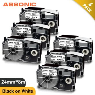 Absonic 24Mm XR-24WE Xr 24WE Tape Voor Casio XR-24WE Tape Printer Lint Voor Casio KL-E300 T70 Label Maker zwart Op Wit 6roze