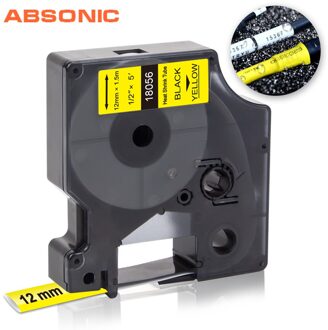 Absonic Compatibel Dymo Krimpkous Kabel Label Buizen Compatibel Voor Rhino 18056 Zwart Op Geel Voor Rhino 4200 5000 Label maker zwart on geel