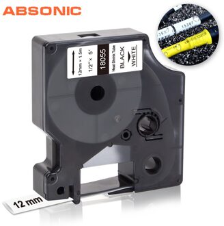 Absonic Compatibel Dymo Krimpkous Kabel Label Buizen Compatibel Voor Rhino 18056 Zwart Op Geel Voor Rhino 4200 5000 Label maker zwart on wit