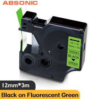 Absonic Zwart Op Fluorescent Roze Label Tape 12Mm * 3M Vervangen Dymo D1 1933238-1 Voor Labelmanager 160 210D 360D 420P Pnp Printer fluorescerende groen