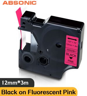 Absonic Zwart Op Fluorescent Roze Label Tape 12Mm * 3M Vervangen Dymo D1 1933238-1 Voor Labelmanager 160 210D 360D 420P Pnp Printer fluorescerende roze