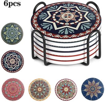 Absorberende Coaster Sets Natuurlijke Coaster Hittebestendige Cup Mok Mat Hittebestendig Thee Beker Drinken Pad Voor Keuken decoratio 6stk met rack