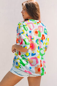 Abstract Bloem Motief Korte Mouw Blouse Lichtblauw