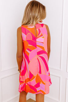 Abstract Bloemenprint Mini-jurk Stoffig Roze