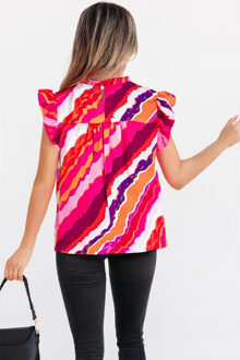 Abstract Print Flatterende Mouwen Blouse Lichtroze