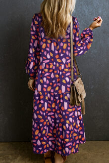 Abstract Print Laagjes Maxi Jurk Paars
