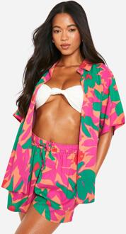Abstract Shirt And Short Beach Co-Ord, Pink - 10