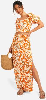 Abstracte Bloemenprint Katoenen Maxi-Rok, Orange - 34
