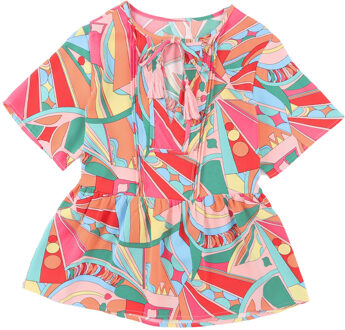 Abstracte Print Blouse Korte Mouwen Lichtroze