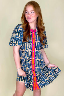 Abstracte Print Mini-Jurk Beige