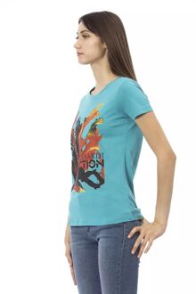 Abstracte Print T-shirt Casual Tee - maat M Turquoise