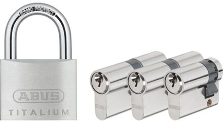 ABUS Cilinderset - Messing - Hangslot 50mm - 2x Profielcilinder 30/30mm - Profielcilinder 10/30mm - 6 Sleutels