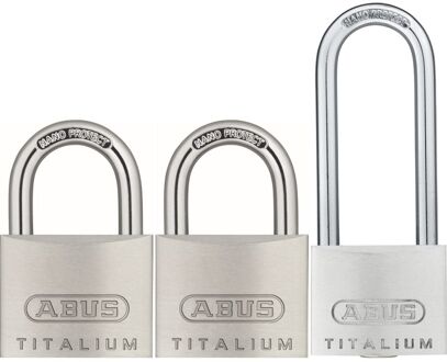 ABUS Hangslotenset Titalium Tkti24/40 Hb63 - Aluminium Voor Buiten Hoge Veiligheid - Body 40mm Lange Beugel 63mm - Set Van 3 Stuks