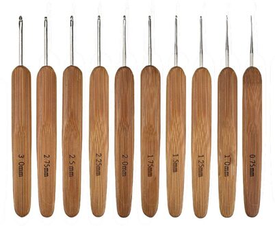 Abvp 10Pcs Mix 0.75 Mm-3 Mm Haaknaald Knit Weave Garen Craft Breien Naald Bamboe Handvat breien Haken Naalden Tools