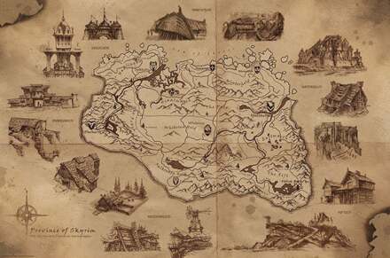 ABYSTYLE Poster Skyrim Illustrated Map 91,5x61cm Divers - 91.5x61 cm