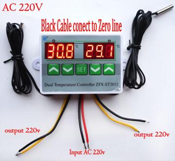 Ac 220V 12V 24V Digitale Led Dual Thermometer Temperatuurregelaar Thermostaat Incubator Controle Microcomputer Dual Probe AC220V