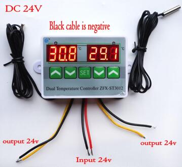 Ac 220V 12V 24V Digitale Led Dual Thermometer Temperatuurregelaar Thermostaat Incubator Controle Microcomputer Dual Probe DC24V