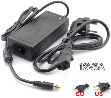 Ac Dc 240V 12V 5A Us Eu Plug Led Power Adapter Supply Charger Driver Adapter Voor Led Strip lamp Licht 5.5Mm X 2.1Mm ons aansluiten