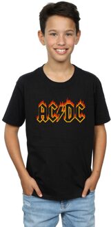 AC/DC Jongens Flames Logo T-Shirt (Zwart) - maat 9-11J / 128cm-146cm