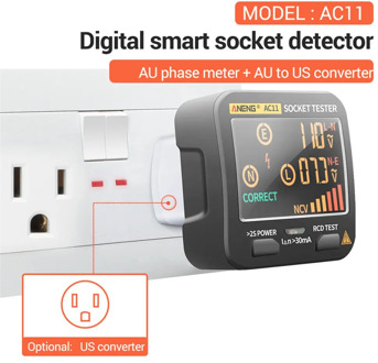 AC11 Digital Smart Socket Tester Voltage Test Socket Detector US/UK/EU/AU Plug Ground Zero Line Phase Check RCD NCV Tester