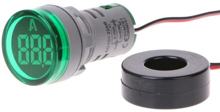 AC220V 22 Mm Digitale Ampèremeter 0-100A Current Monitor Meter Signaal Lamp Amperemeters W-Winkel D24_A groen