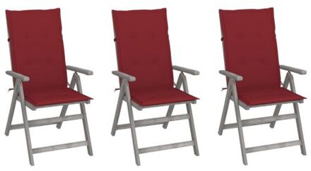 Acacia Verstelbare Stoelenset - 56 x 70 x 110 cm - Greywash - Inclusief 3 stoelen met kussens Grijs