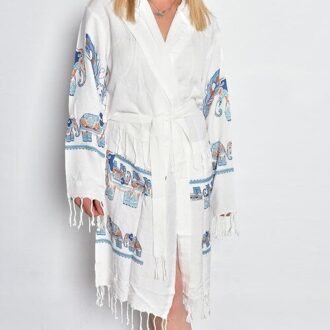 Acartekstil Olifant Patroon Bamboe Peshtemal Gewaad, Traditionele Turkse Badjas, Badjas, Badhanddoek, Strandlaken, strand Gewaad